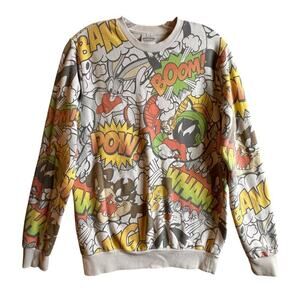 Vintage Looney Tunes Men’s Sweatshirt M Unique 90s Bugs Bunny Y2K All Over Print